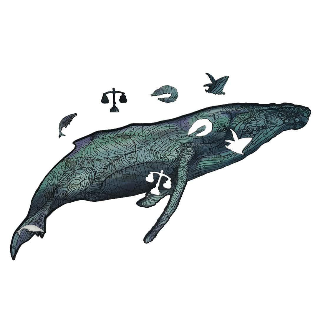 Rompecabezas multiformas de ballena yubarta de nuestra Colección Colombia Salvaje