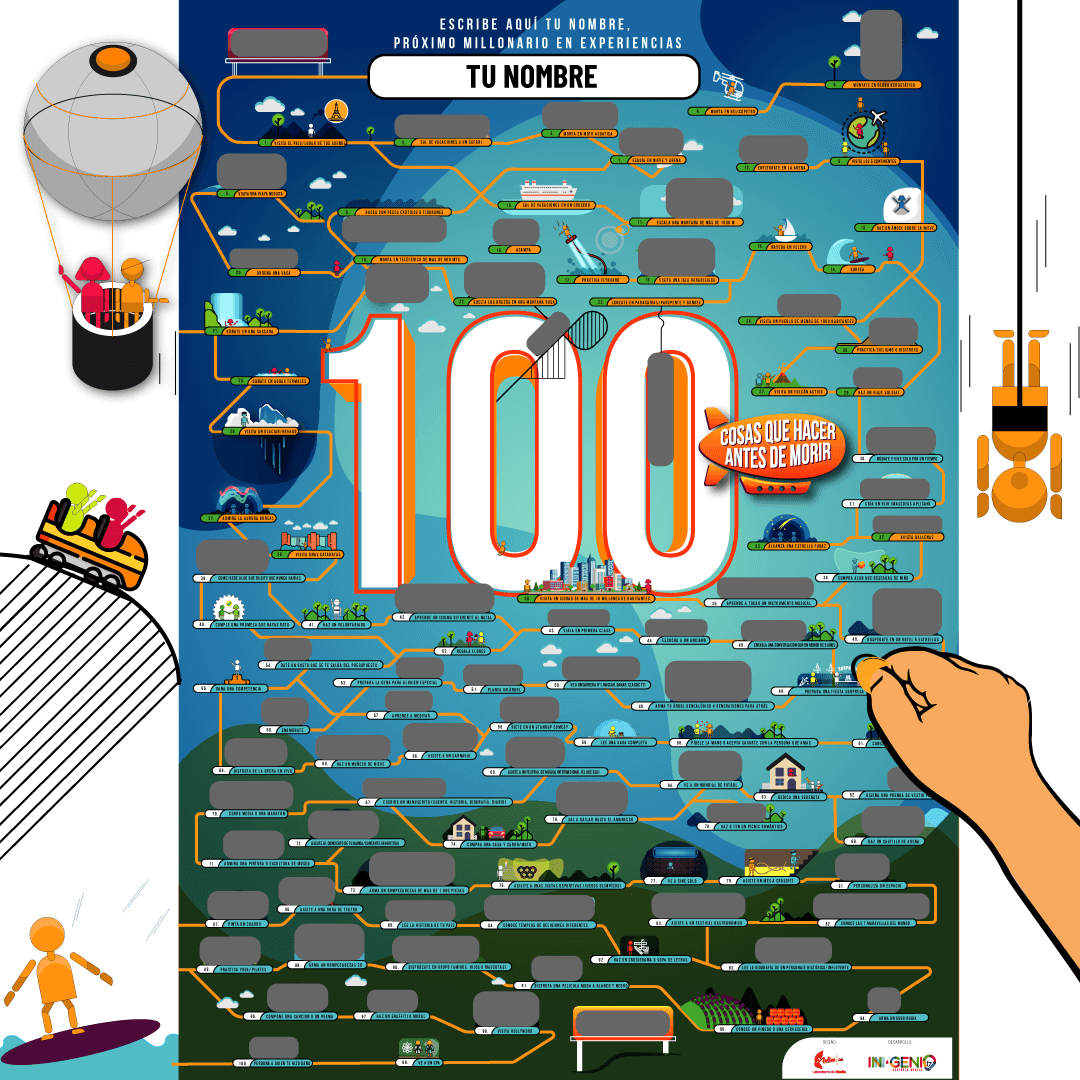 Póster 100 cosas que hacer antes de morir para raspar - Ingenio Destreza Mental