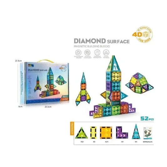 Bloques Magnéticos 4D – Diamond Surface (52 piezas)