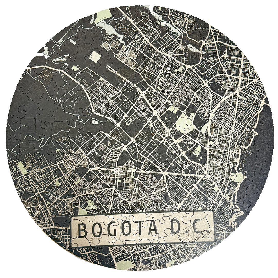 Rompecabezas Mutiformas Redondo en Madera - Mapa de Bogotá 165 Piezas