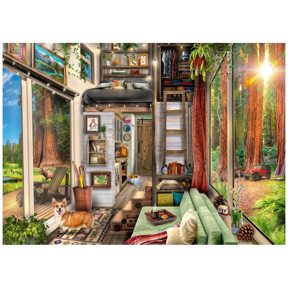 Rompecabezas 1000 Piezas Redwood Forest Tiny House - Casita en el bosque rojo