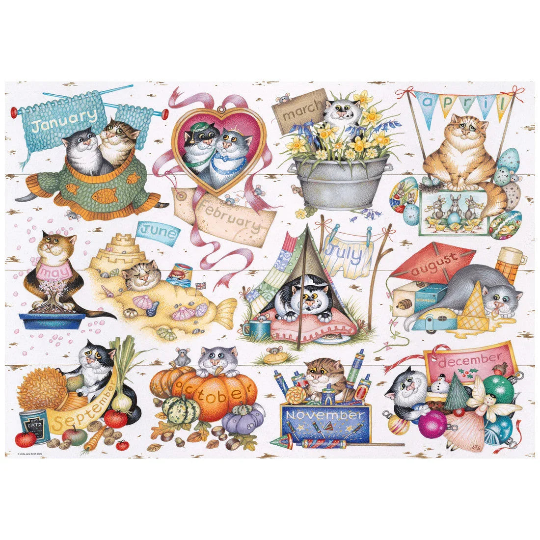 Rompecabezas 1000 Piezas Crazy Cats: Cat's Calendar - Calendario felino