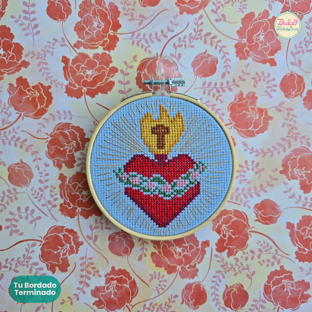 Kit punto de Cruz Aro 4" Sagrado Corazón de Jesús