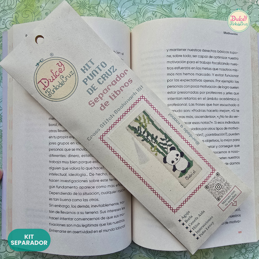 Kit punto de Cruz separador de libros Panda entre Bambús