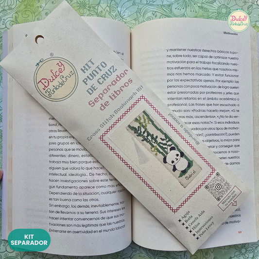 Kit punto de Cruz separador de libros Panda entre Bambús
