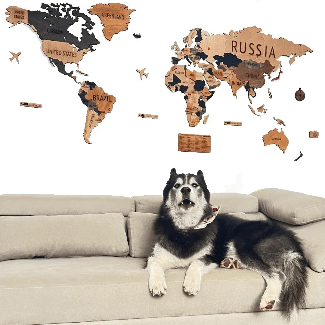 MADEMAP Premium - Mapamundi de Madera para Instalar en Pared en Relieve 3D Multicolor - Ingenio Destreza Mental