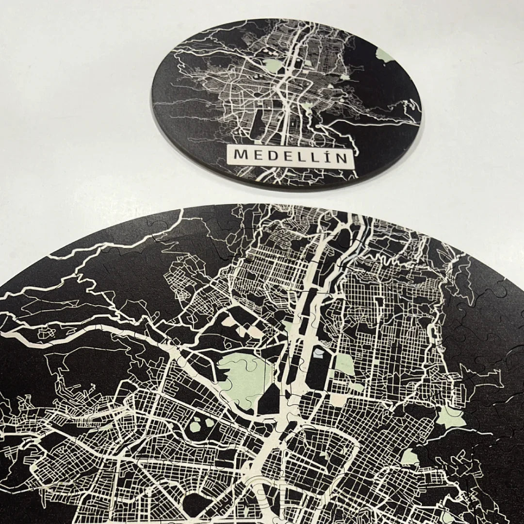 Rompecabezas Mutiformas Redondo en Madera - Mapa de Medellín 165 Piezas - Ingenio Destreza Mental