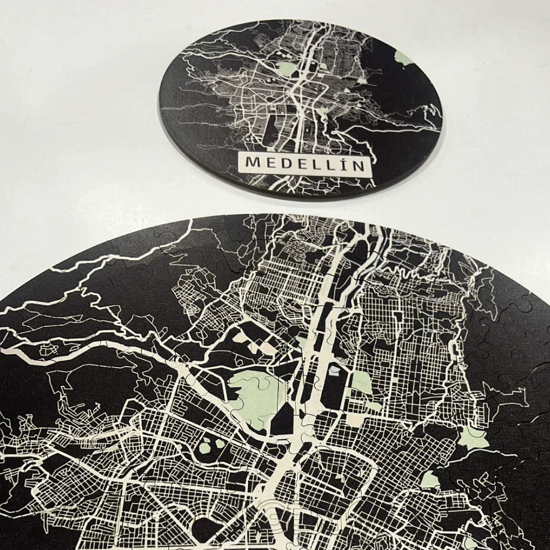 Rompecabezas Mutiformas Redondo en Madera - Mapa de Medellín 165 Piezas - Ingenio Destreza Mental