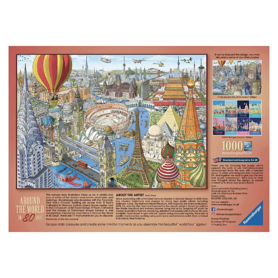 Rompecabezas 1000 piezas La vuelta al mundo en 80 días - Ravensburger - Ingenio Destreza Mental