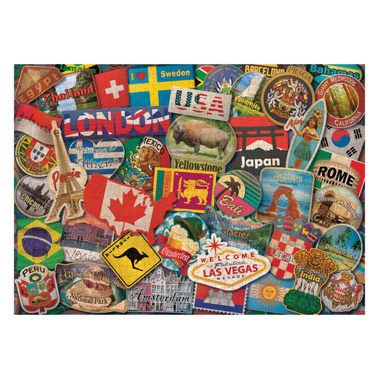 Presentación del rompecabezas Traditional travel emblems (ING235) · INGENIO