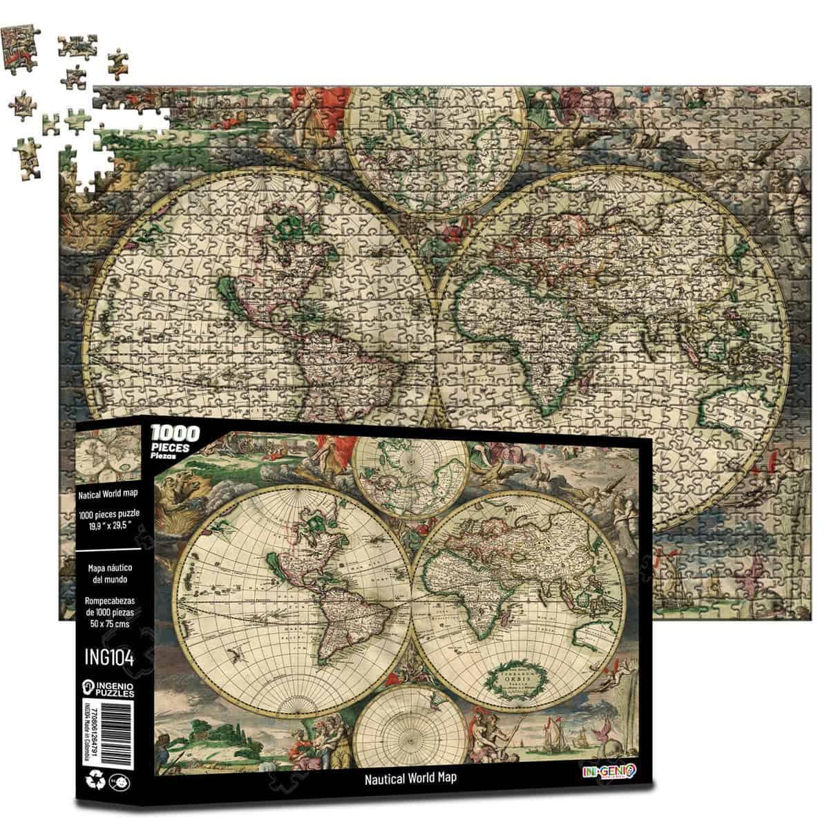 Rompecabezas 1000 piezas Mapamundi Antigüo (ING104) - Ingenio Destreza Mental