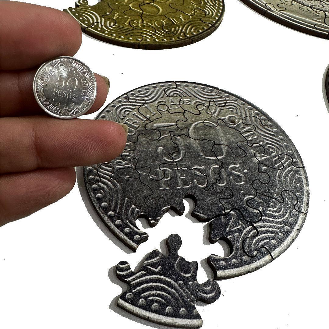 Rompecabezas Redondo en Madera - Monedas de Colombia 10 en 1 - Ingenio Destreza Mental
