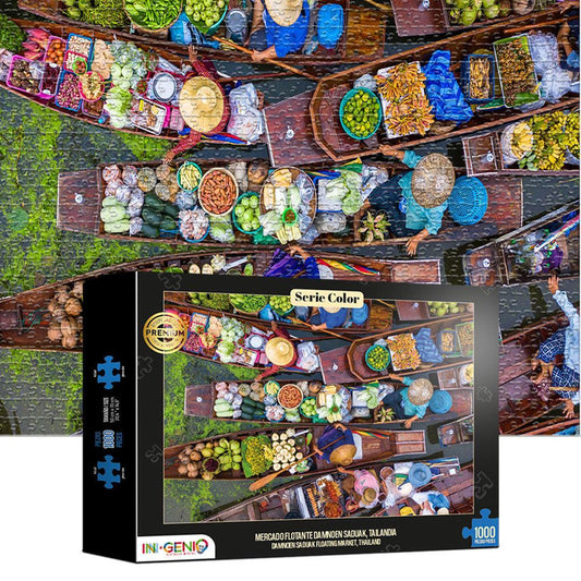 Rompecabezas 1000 piezas Mercado flotante Damnoen Saduak, Tailandia (ING212) - Ingenio Destreza Mental