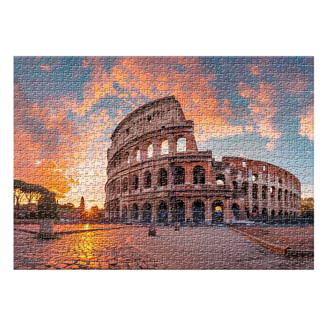 Rompecabezas de 1000 piezas del Coliseo Romano armado sobre una mesa