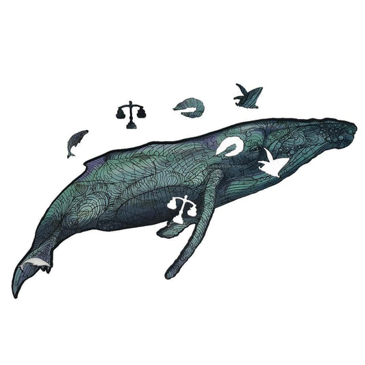Rompecabezas multiformas de ballena yubarta de nuestra Colección Colombia Salvaje