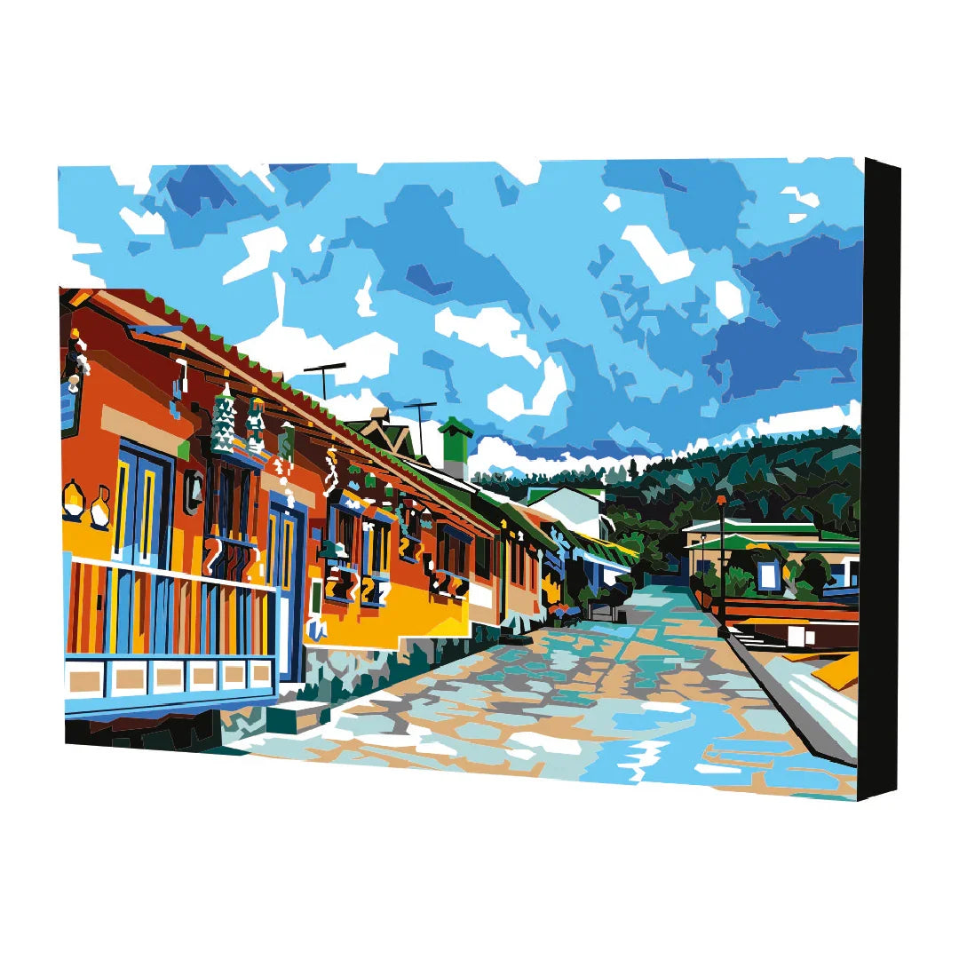 Pueblito Boyacense - kit de pintura por números 50x40 cm - Ingenio Destreza Mental