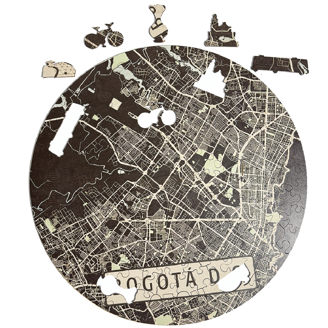 Rompecabezas Mutiformas Redondo en Madera - Mapa de Bogotá 165 Piezas