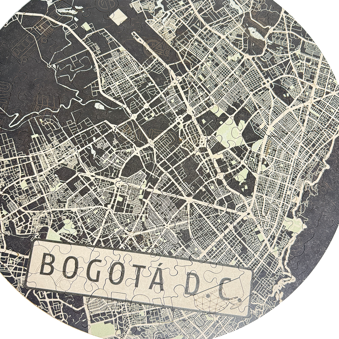 Rompecabezas Mutiformas Redondo en Madera - Mapa de Bogotá 165 Piezas