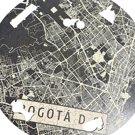 Rompecabezas Mutiformas Redondo en Madera - Mapa de Bogotá 165 Piezas