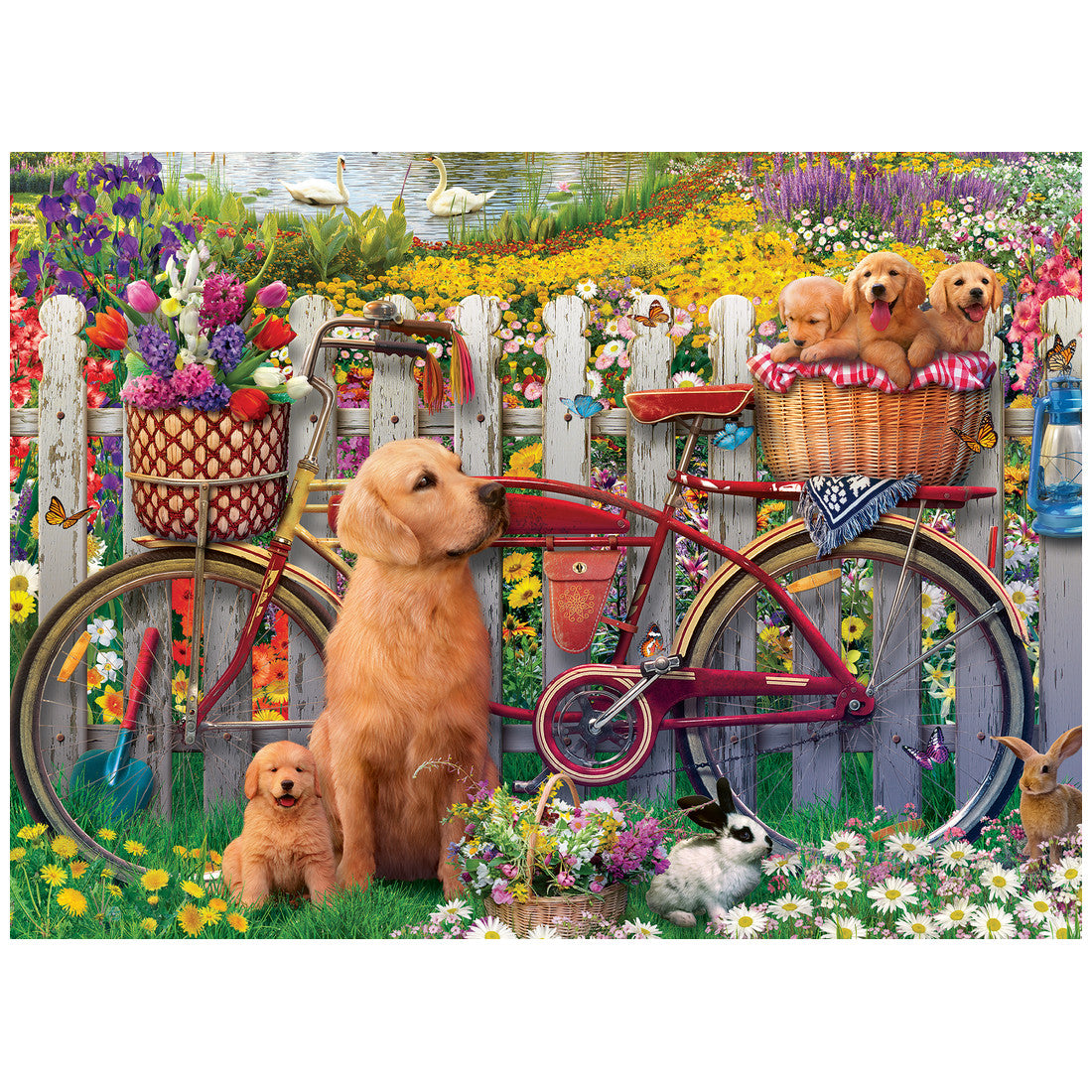 Rompecabezas 500 Piezas Cute dogs in the garden - Perros lindos en el jardín