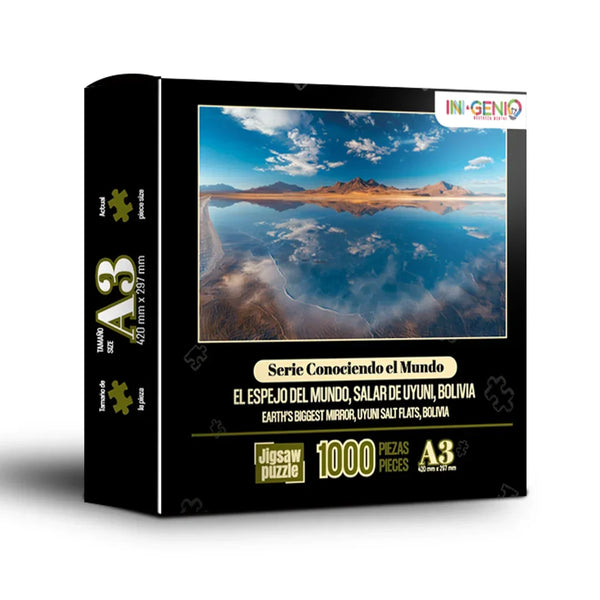 Rompecabezas 1000 Piezas mini A3 - El espejo del mundo, salar de Uyuni, Bolivia (M100-203) - Ingenio Destreza Mental
