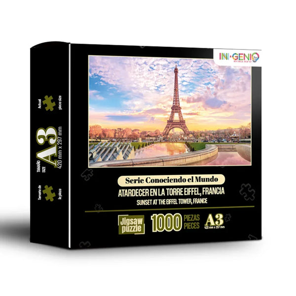 Rompecabezas 1000 Piezas mini A3 - Atardecer en la torre Eiffel, Francia (M100-204) - Ingenio Destreza Mental