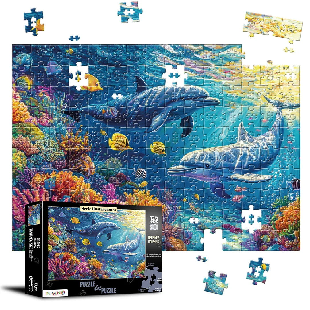Rompecabezas Puzzle in Puzzle 300 piezas Delfines (PP201)