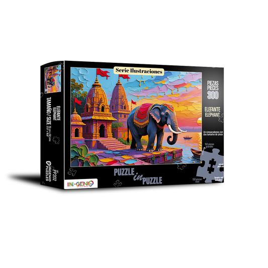 Rompecabezas Puzzle in Puzzle 300 piezas Elefante hindú (PP202)