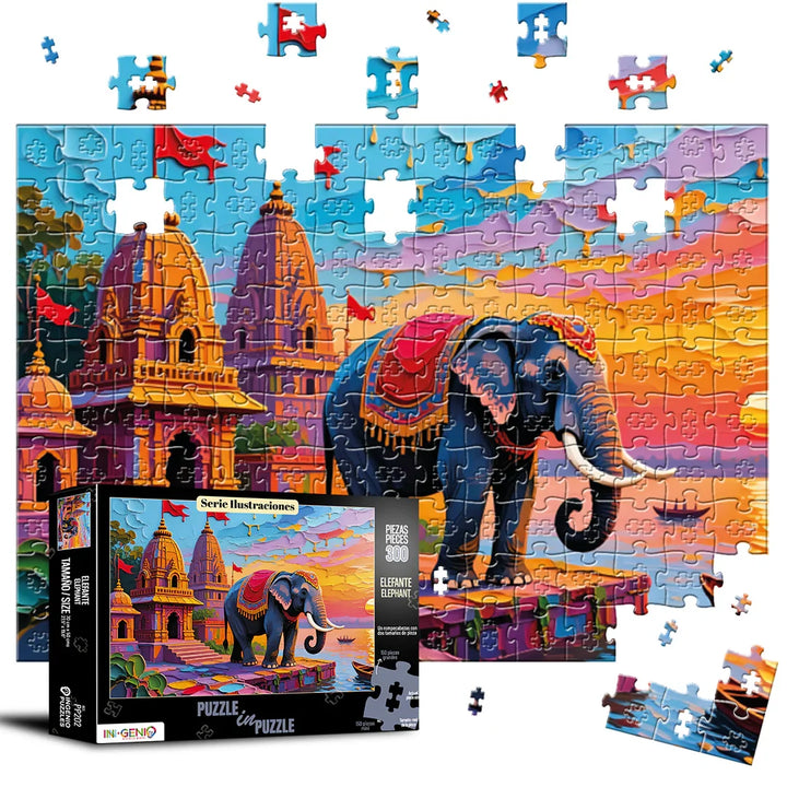 Rompecabezas Puzzle in Puzzle 300 piezas Elefante hindú (PP202)