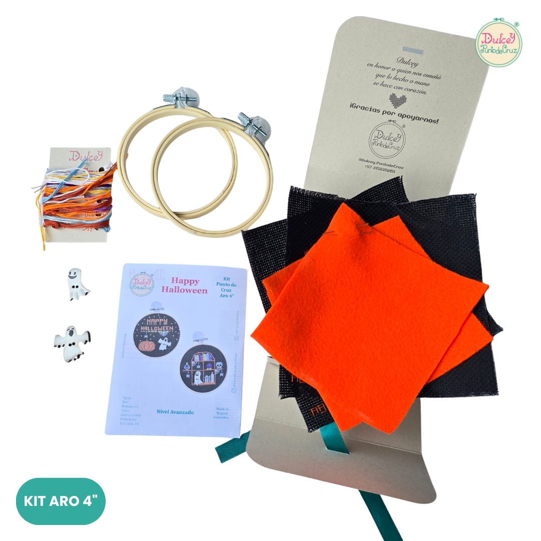 Kit punto de Cruz Aro 4" Happy Halloween
