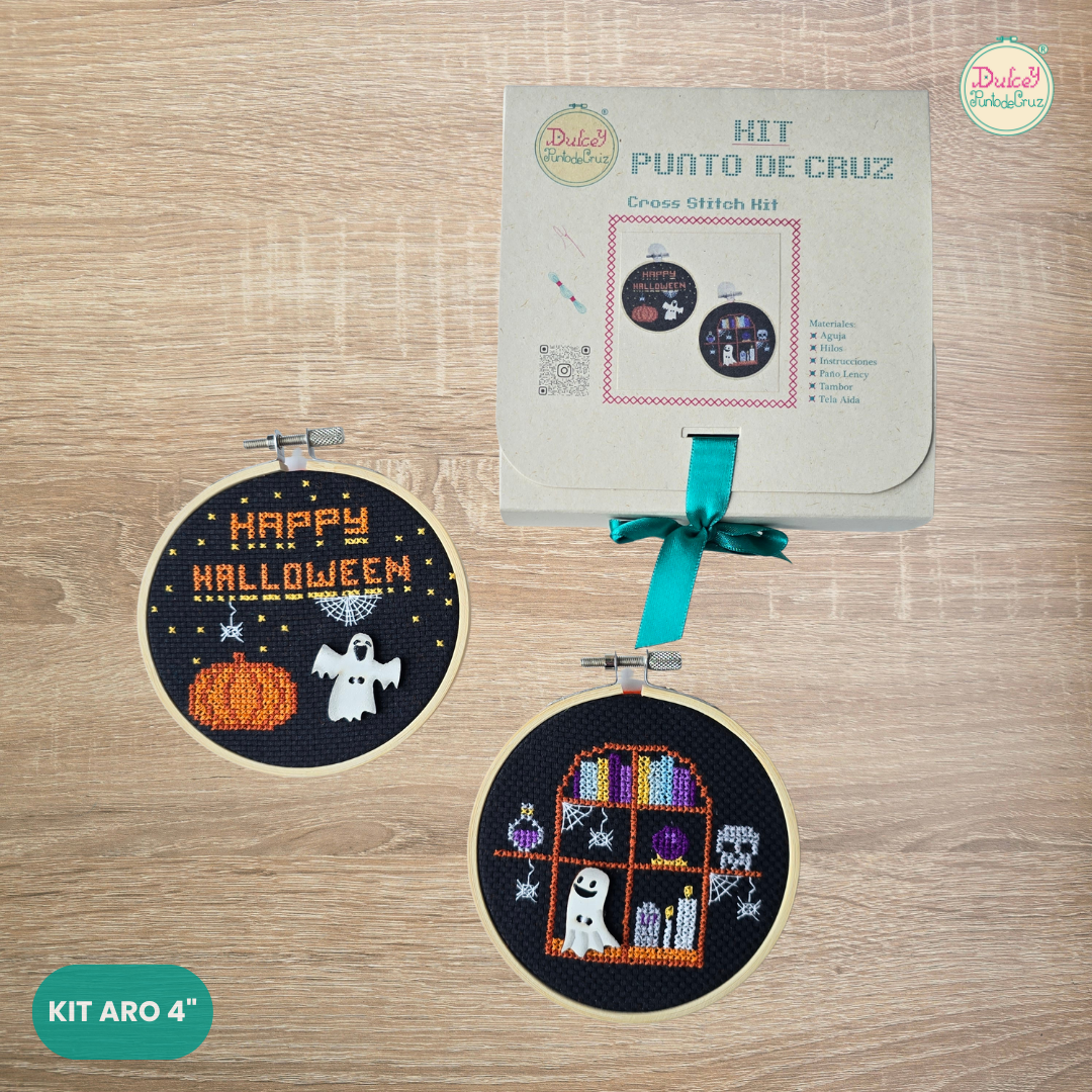 Kit punto de Cruz Aro 4" Happy Halloween