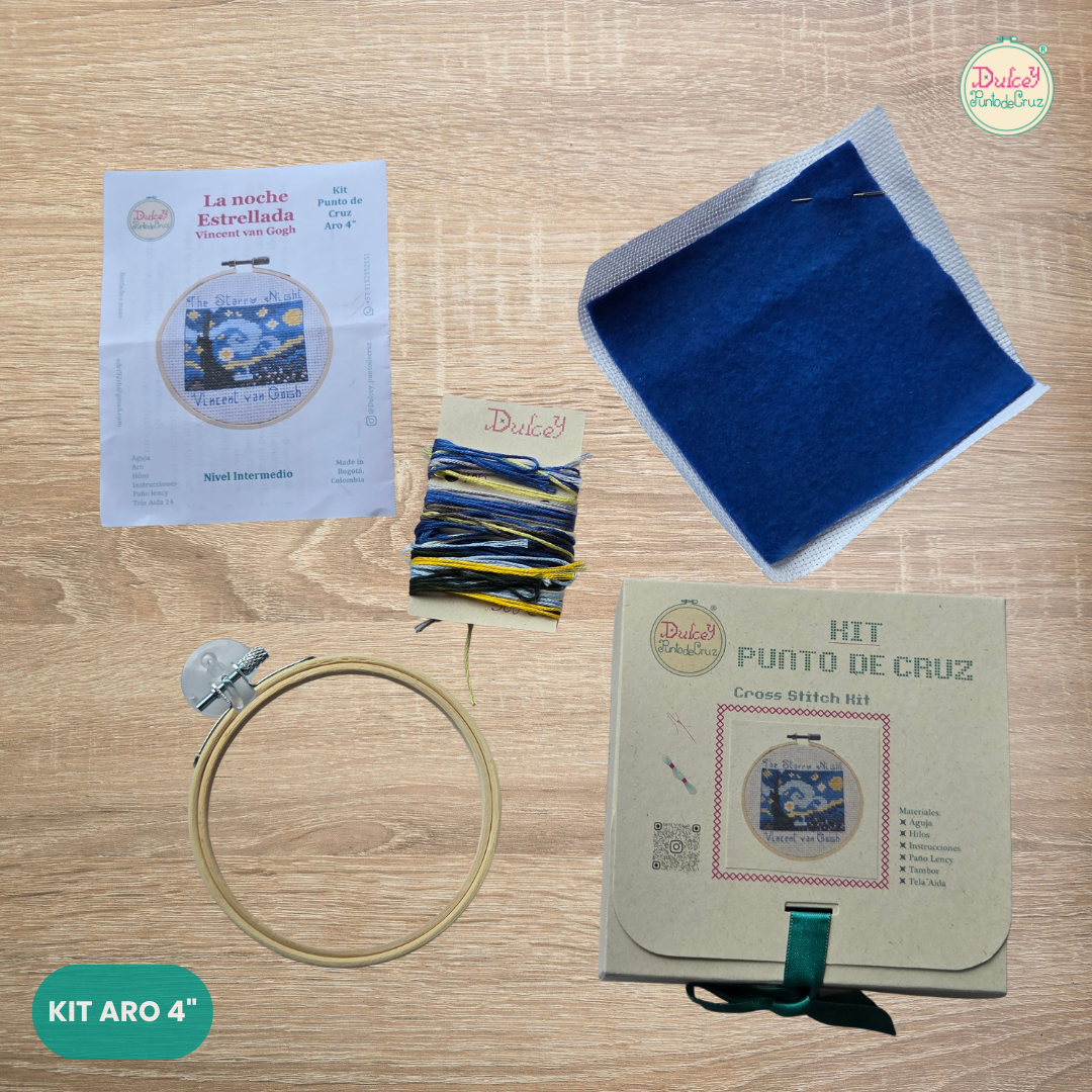 Kit punto de Cruz Aro 4" La Noche Estrellada