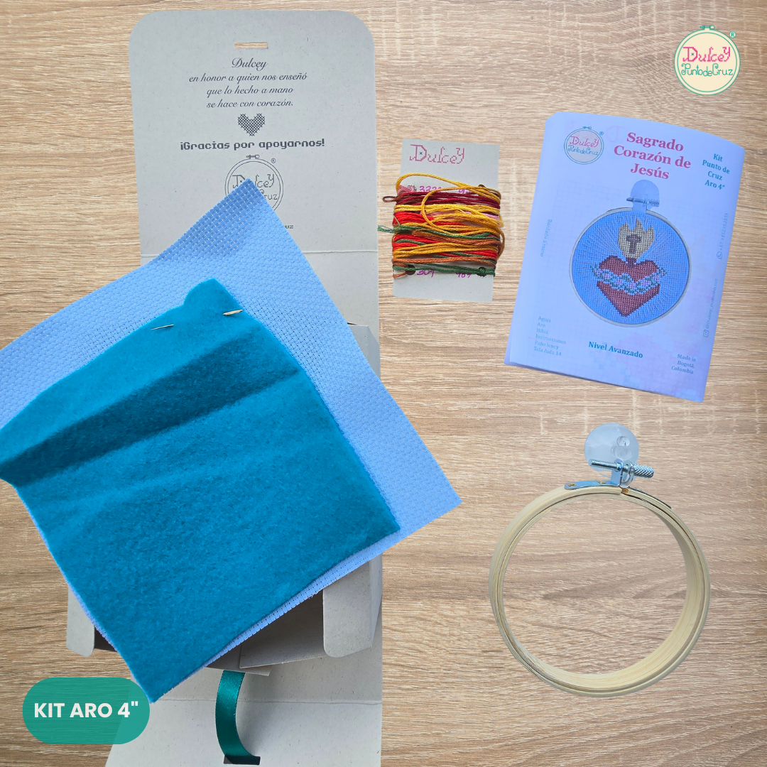 Kit punto de Cruz Aro 4" Sagrado Corazón de Jesús