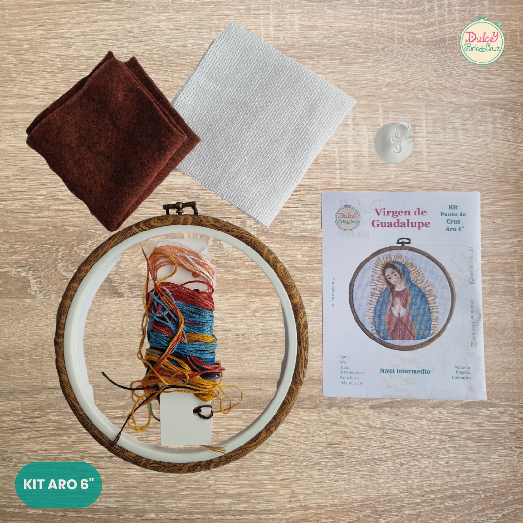 Kit punto de Cruz Aro 6" Virgen de Guadalupe
