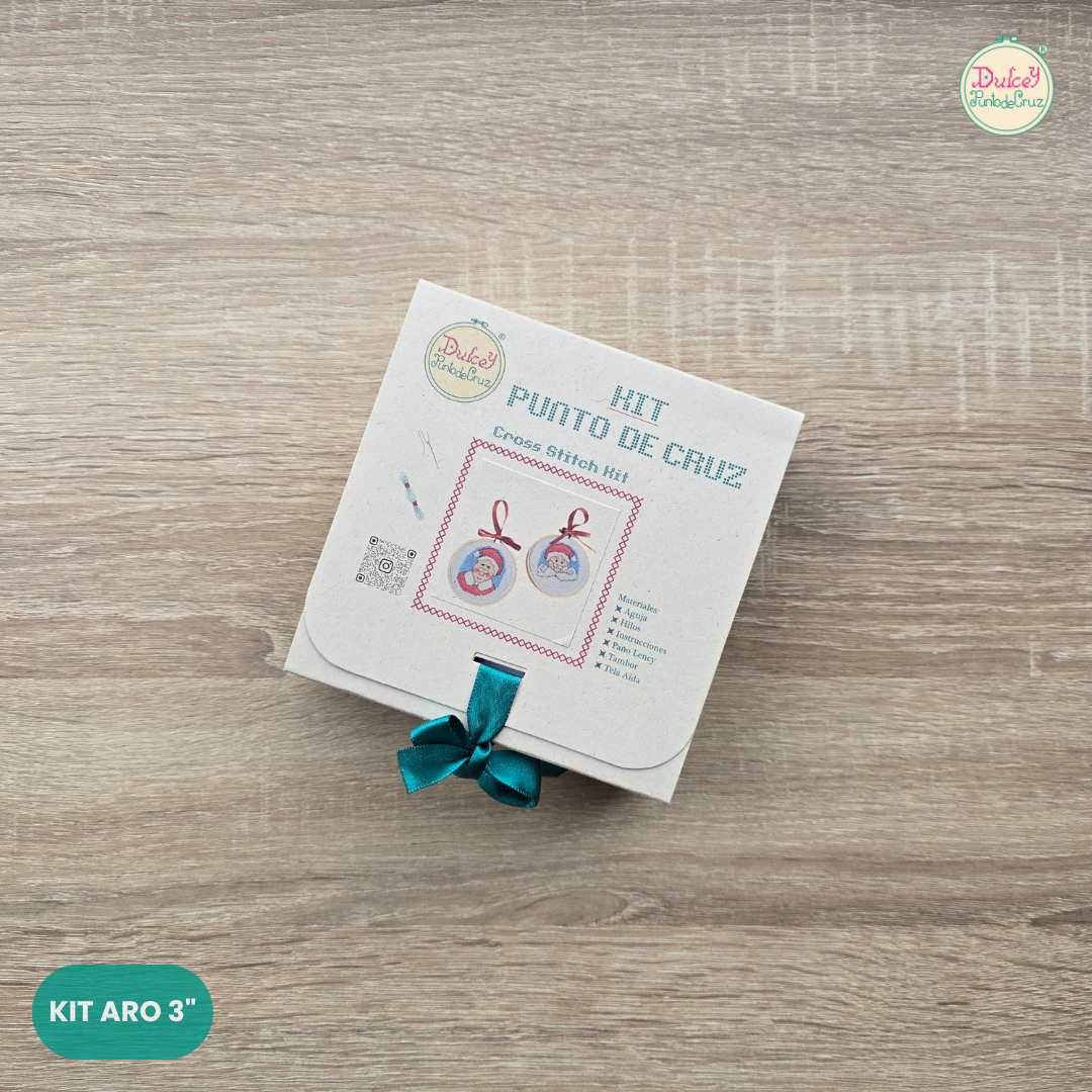 Kit punto de Cruz Aro 3" Mamá y Papá Noel
