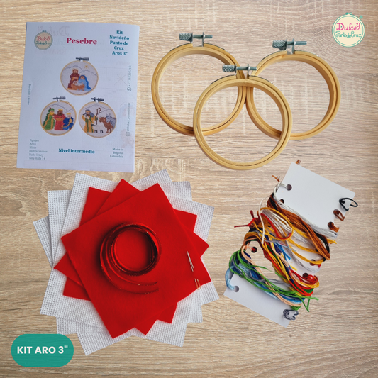 Kit punto de Cruz Aro 3" Pesebre Navideño
