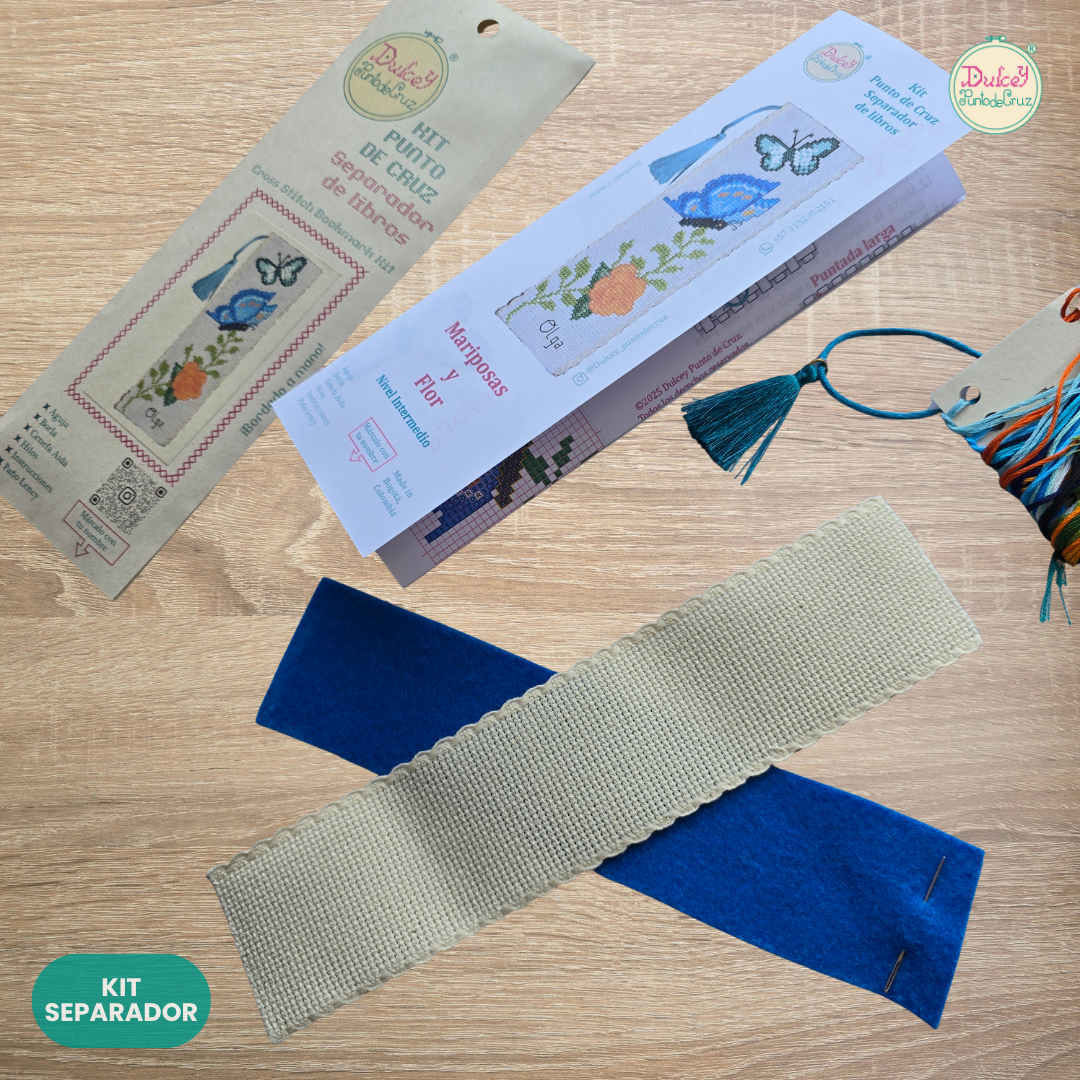 Kit punto de Cruz separador de libros Mariposas y Flor