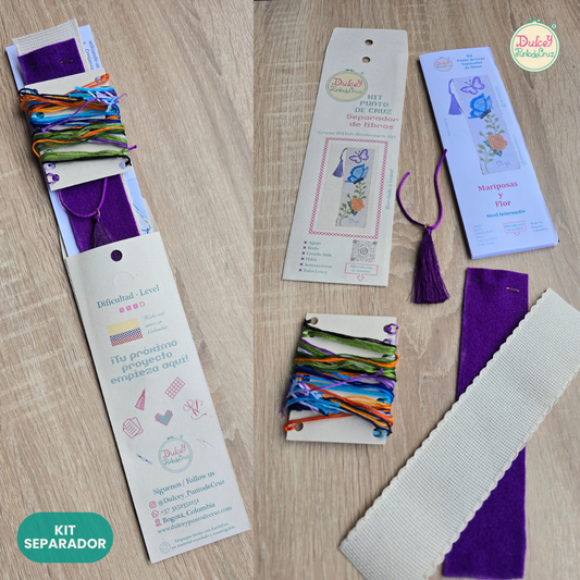 Kit punto de Cruz separador de libros Mariposas y Flor