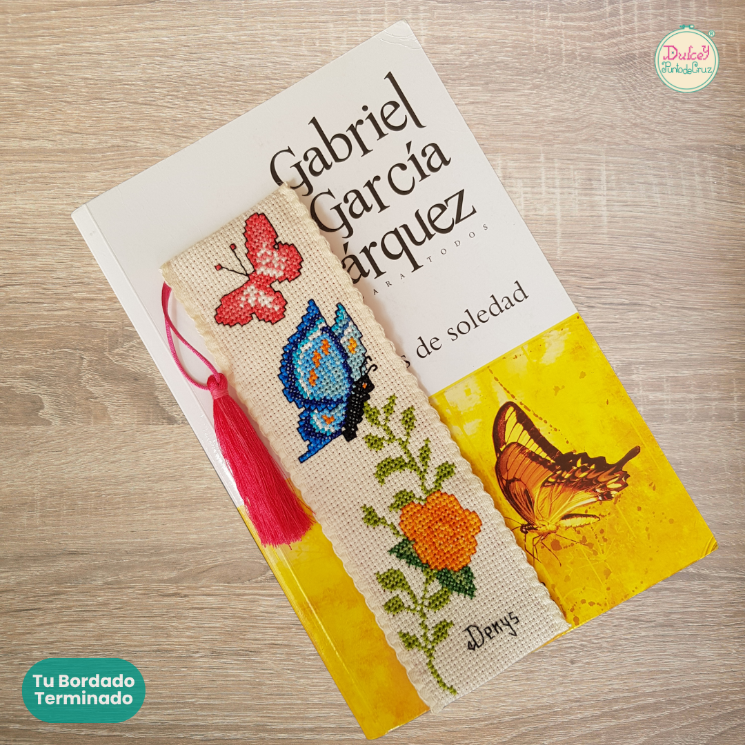 Kit punto de Cruz separador de libros Mariposas y Flor