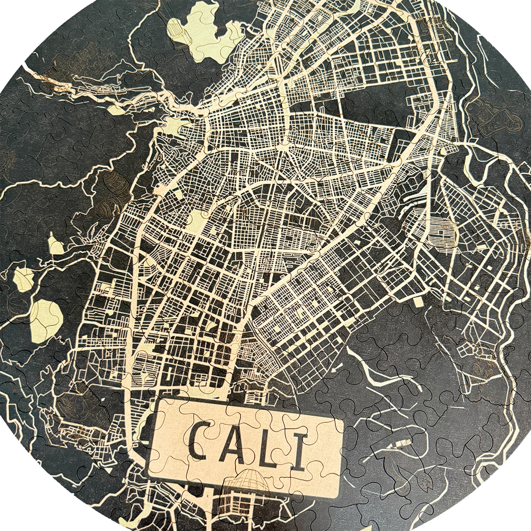 Rompecabezas Mutiformas Redondo en Madera - Mapa de Cali 165 Piezas