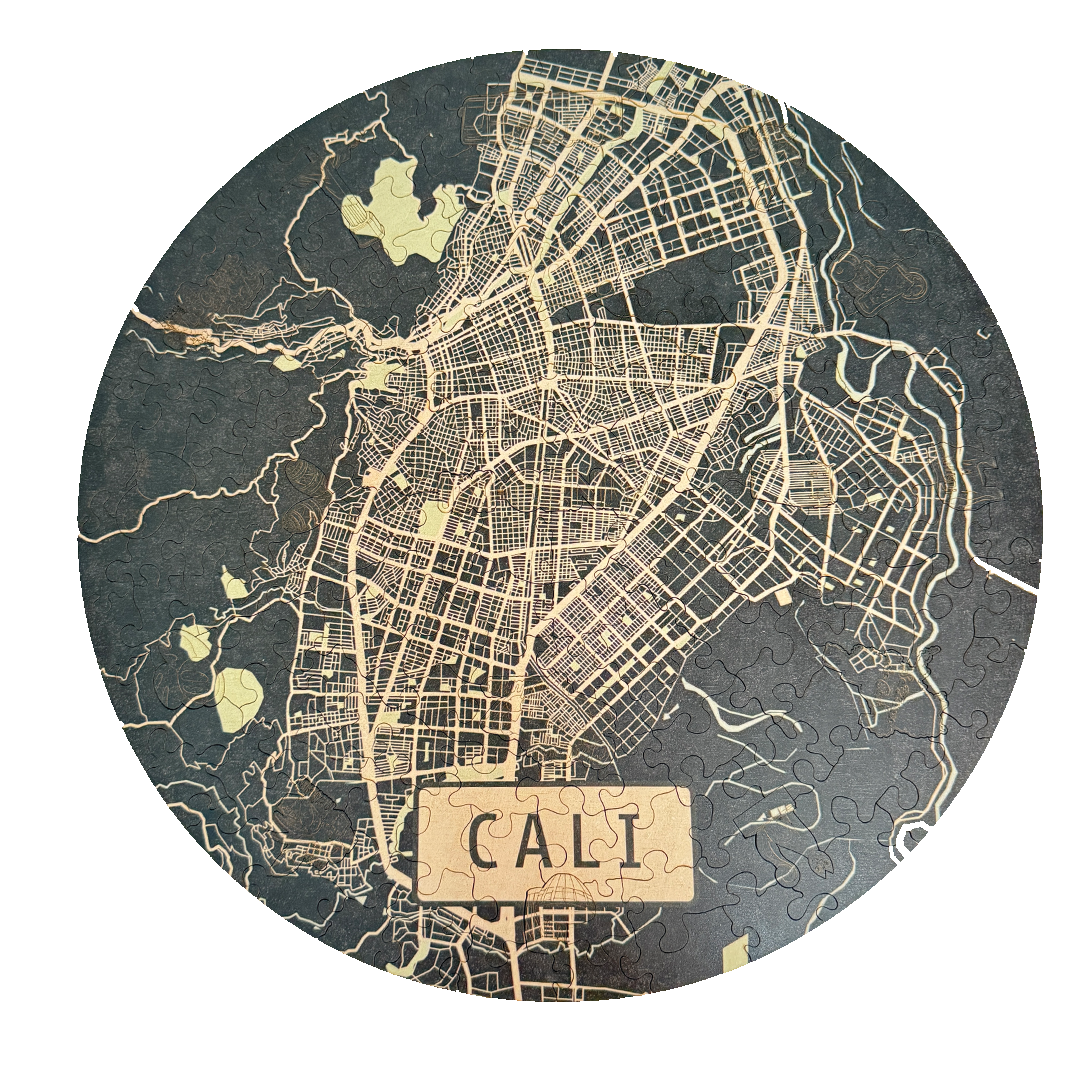 Rompecabezas Mutiformas Redondo en Madera - Mapa de Cali 165 Piezas