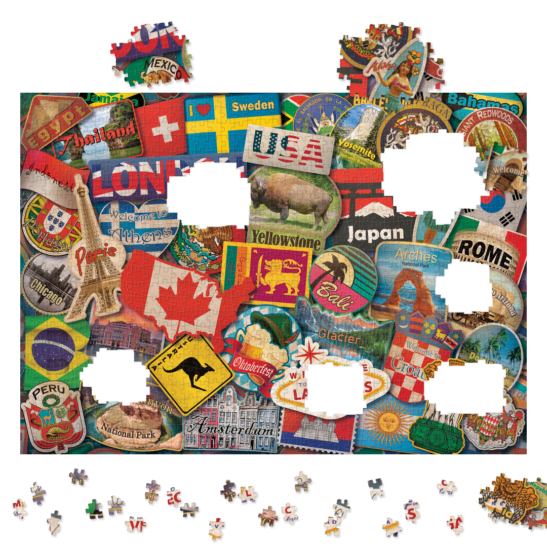 Detalle de las piezas Traditional travel emblems (ING235) · INGENIO